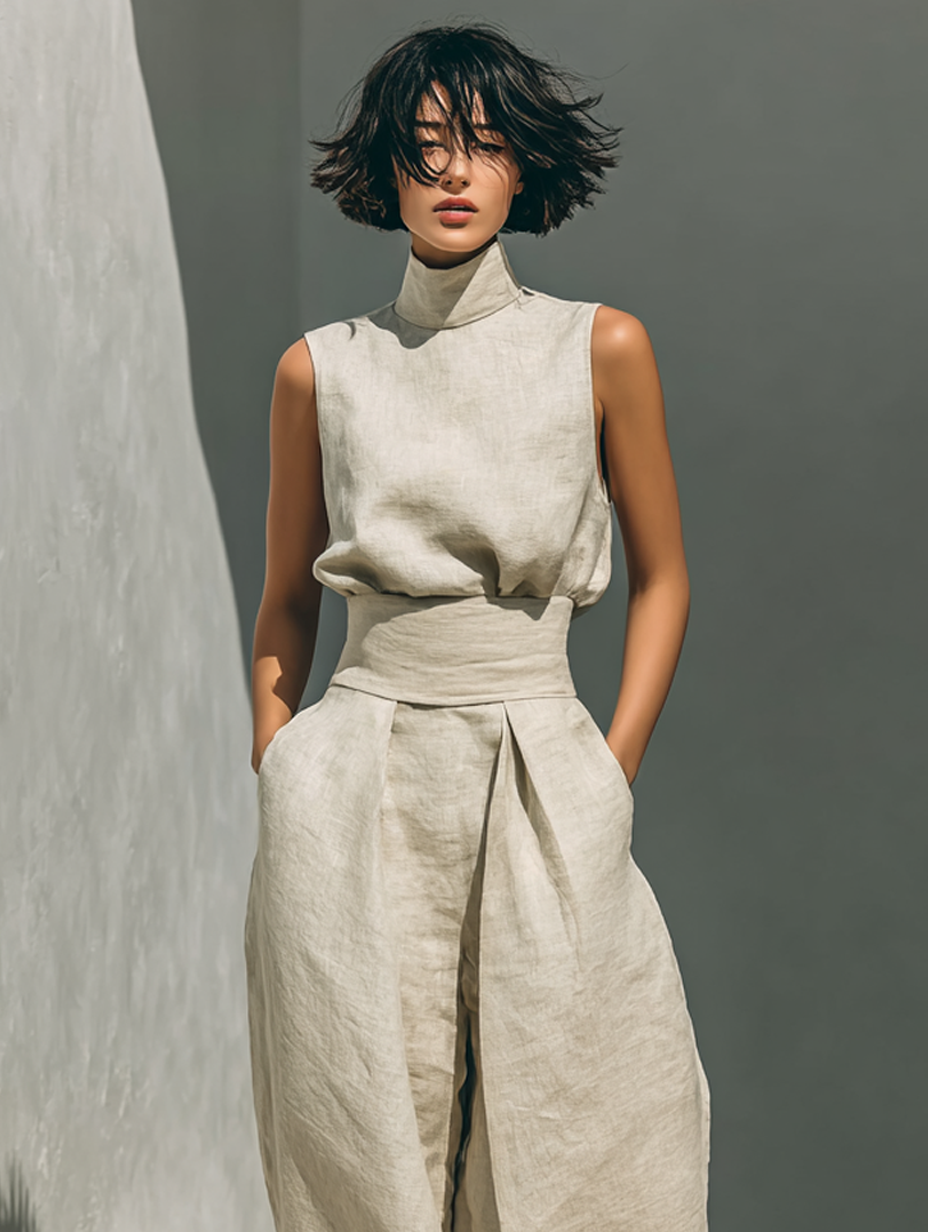 ANGELA | Conjunto Blusa Sin Mangas y Pantalones de Pierna Ancha