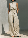 ANGELA | Conjunto Blusa Sin Mangas y Pantalones de Pierna Ancha
