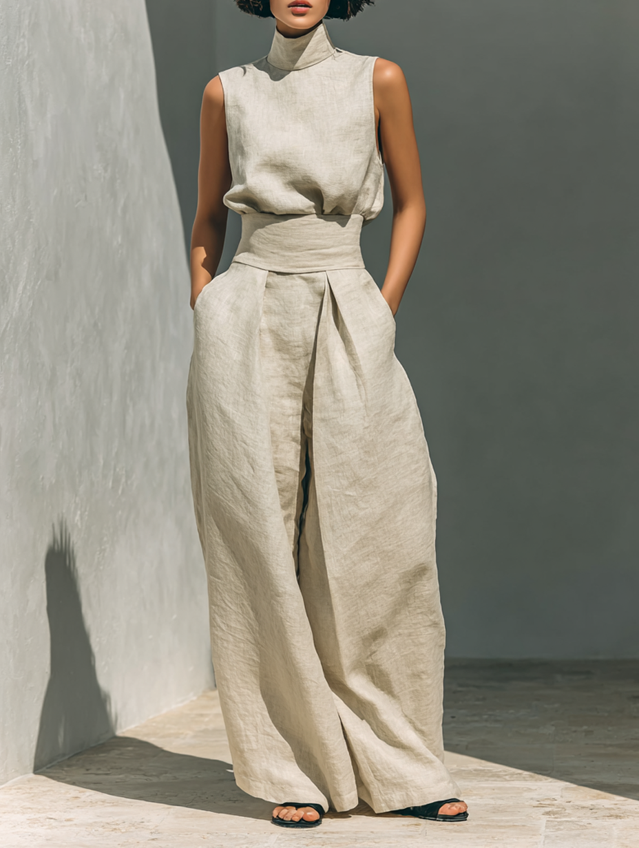 ANGELA | Conjunto Blusa Sin Mangas y Pantalones de Pierna Ancha