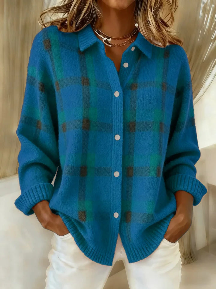 Victoria | Suéter Retro de Cuadros con Contraste Casual