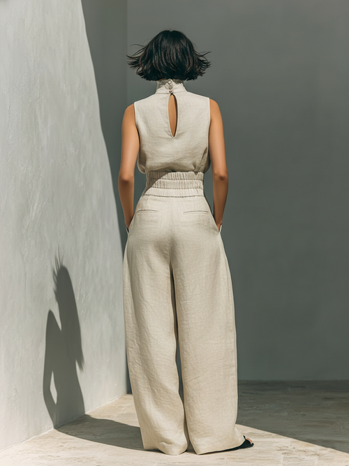 ANGELA | Conjunto Blusa Sin Mangas y Pantalones de Pierna Ancha