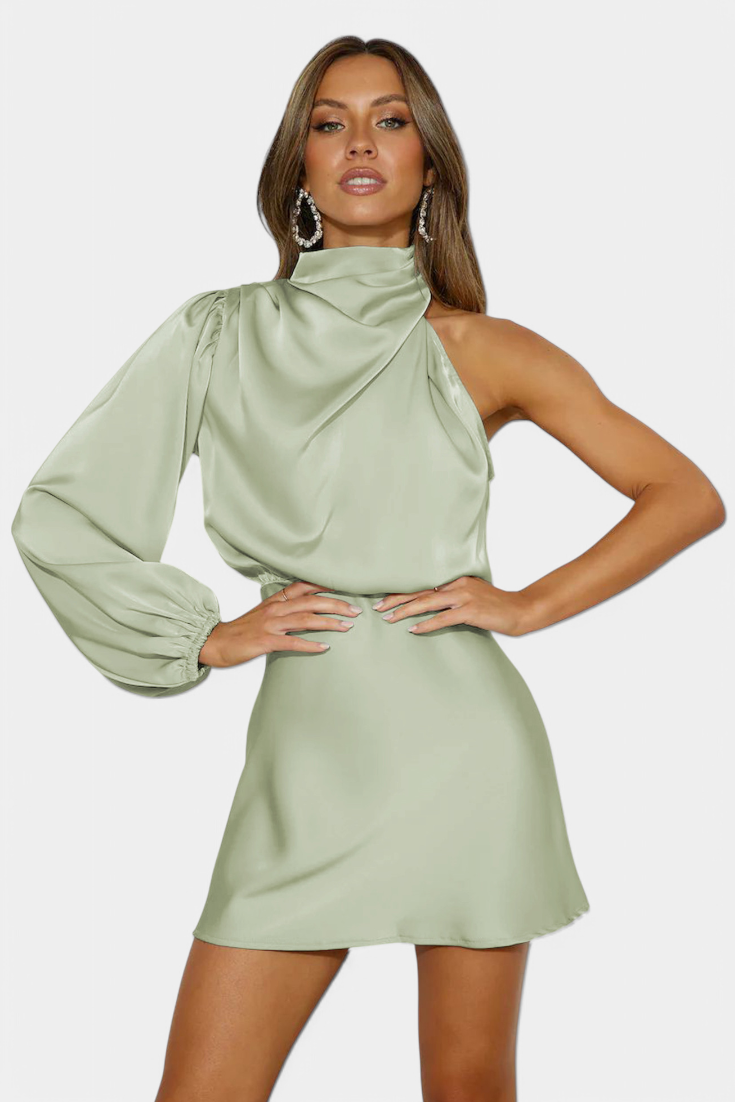 AINA | Vestido Mini Drapado de Un Hombro