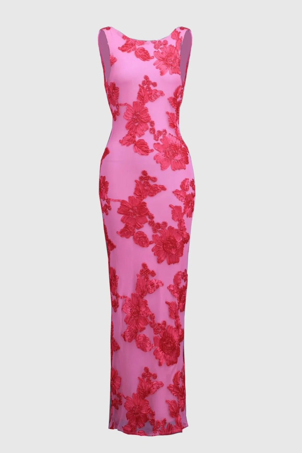 Bárbara | Vestido largo con apliques florales y malla