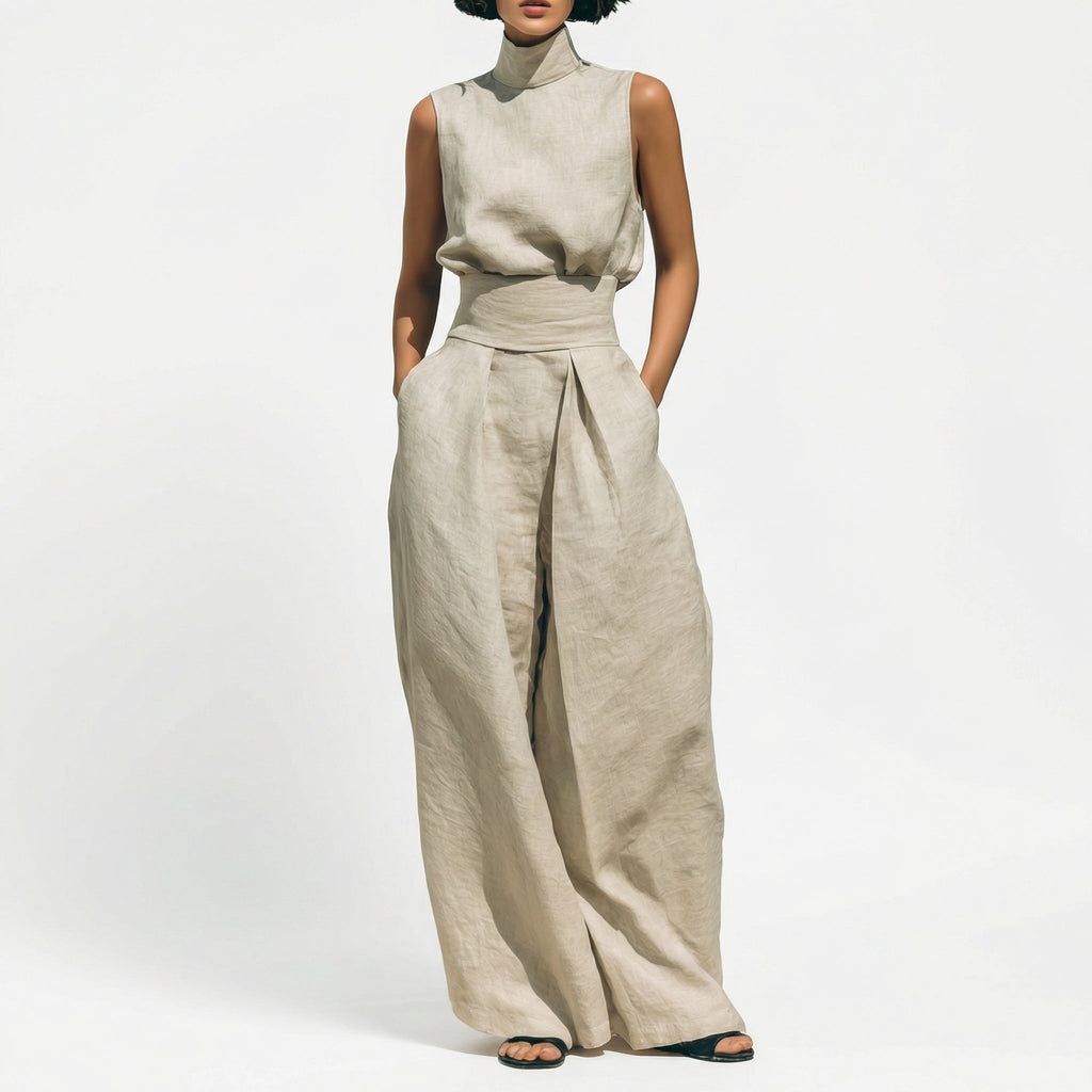 ANGELA | Conjunto Blusa Sin Mangas y Pantalones de Pierna Ancha