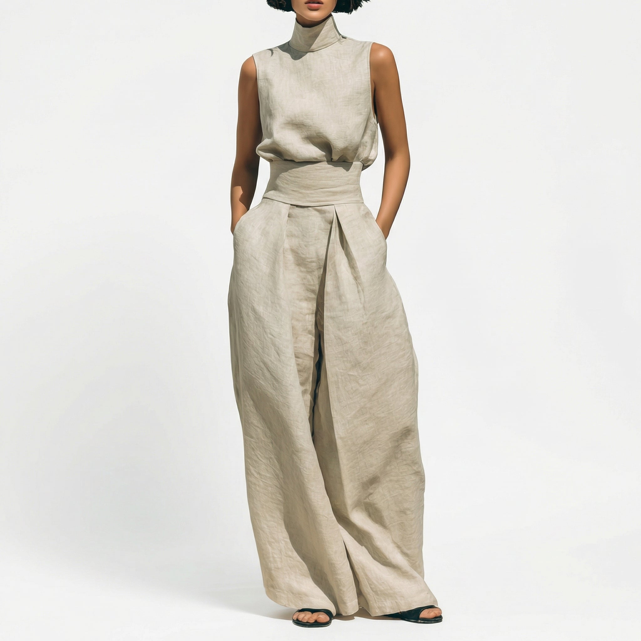 ANGELA | Conjunto Blusa Sin Mangas y Pantalones de Pierna Ancha