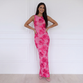 Bárbara | Vestido largo con apliques florales y malla
