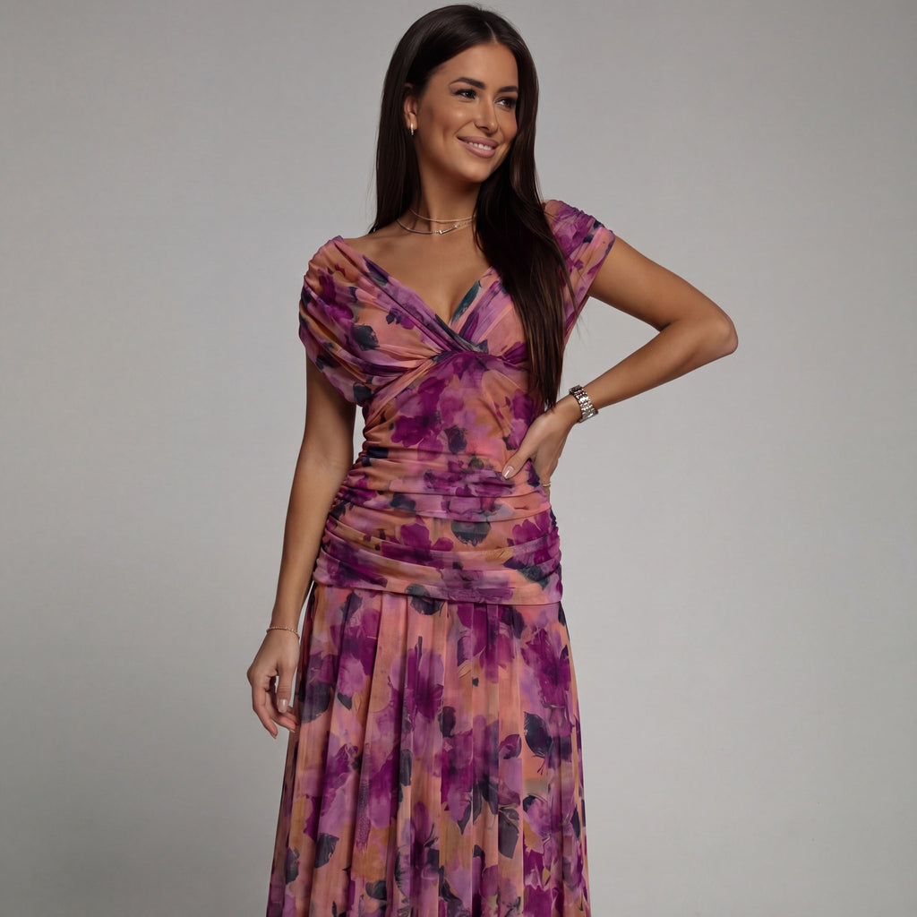 Zoe | Vestido largo floral con cuello en V
